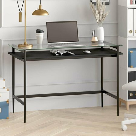 HENN & HART Eaton 46 in. Blackened Bronze Desk with Black Woodgrain Shelf OF0645